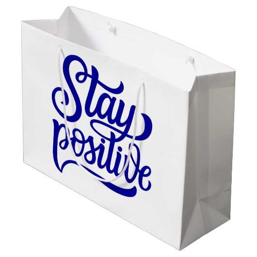 Bleibe Positives Blau Große Geschenktüte (Rückseite Schrägansicht)