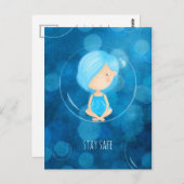 Bleibe Safe Covid Niedlich Funny Girl Bubble Zeich Postkarte (Vorne/Hinten)