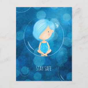 Bleibe Safe Covid Niedlich Funny Girl Bubble Zeich Postkarte