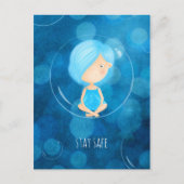 Bleibe Safe Covid Niedlich Funny Girl Bubble Zeich Postkarte (Vorderseite)