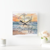 Bleibe Salty Sunset Beach Quadratische Wanduhr (Zuhause)