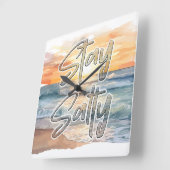 Bleibe Salty Sunset Beach Quadratische Wanduhr (Winkel)