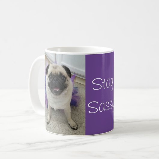 Bleibe Sassy Maylene, die Mops-Tasse Kaffeetasse (Vorderseite Links)