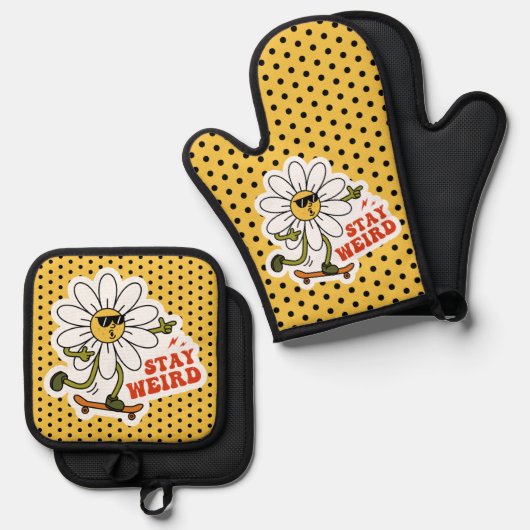 Bleibe seltsame Skateboarding Daisy Ofenhandschuh & Topflappen-Set (Vorderseite/Rückseite)