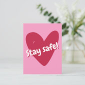 Bleibe sicher! Big Pink Heart - Corona Ermutigung Postkarte (Stehend Vorderseite)