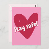 Bleibe sicher! Big Pink Heart - Corona Ermutigung Postkarte (Vorne/Hinten)