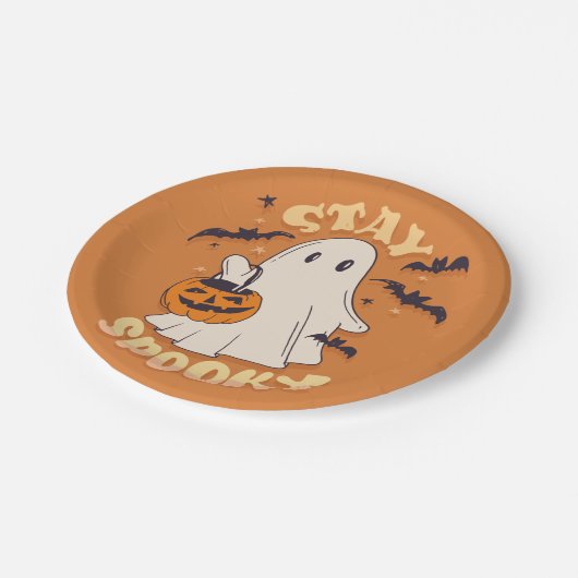 Bleibe Spooky Ghost Pappteller (Schrägansicht)