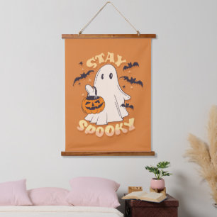 Bleibe Spooky Ghost Wandteppich Mit Holzrahmen