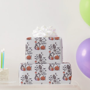 Bleibe Spooky Graveyard Skeleton Graues Halloween Geschenkpapier