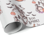 Bleibe Spooky Graveyard Skeleton Graues Halloween Geschenkpapier (Rolleneckpunkt)