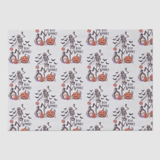 Bleibe Spooky Graveyard Skeleton Graues Halloween Seidenpapier (Vorderseite)