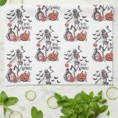 Bleibe Spooky Graveyard Skeleton White Halloween Geschirrtuch (Gefaltet)