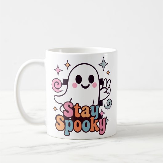 Bleibe Spooky Groovy Ghost Retro Pastel Halloween Kaffeetasse (Links)