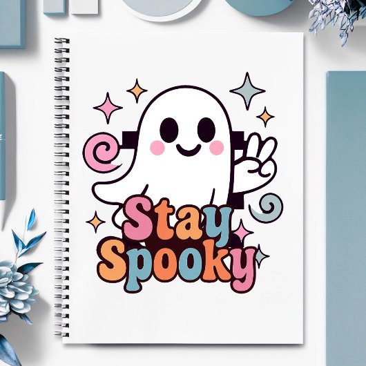 Bleibe Spooky Groovy Ghost Retro Pastel Halloween Notizblock
