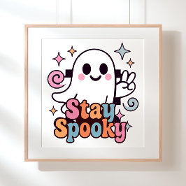Bleibe Spooky Groovy Ghost Retro Pastel Halloween Poster