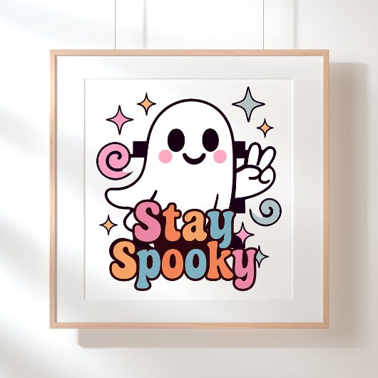 Bleibe Spooky Groovy Ghost Retro Pastel Halloween Poster