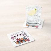 Bleibe Spooky Groovy Ghost Retro Pastel Halloween Rechteckiger Pappuntersetzer (Vor Ort)