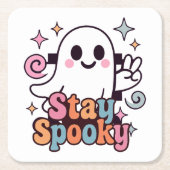Bleibe Spooky Groovy Ghost Retro Pastel Halloween Rechteckiger Pappuntersetzer (Vorderseite)