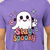 Bleibe Spooky Groovy Ghost Retro Pastel Halloween Tri-Blend Shirt