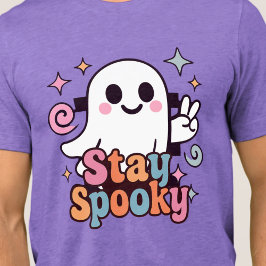 Bleibe Spooky Groovy Ghost Retro Pastel Halloween Tri-Blend Shirt