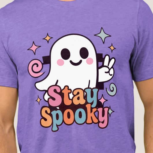 Bleibe Spooky Groovy Ghost Retro Pastel Halloween Tri-Blend Shirt
