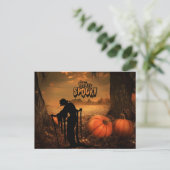 Bleibe Spooky Halloween Night Old Hexe, Pumpkins Postkarte (Stehend Vorderseite)