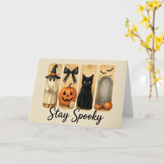 "Bleibe Spooky" Halloween Pinselstrich Schlaganfal Karte (Gelbe Blume)
