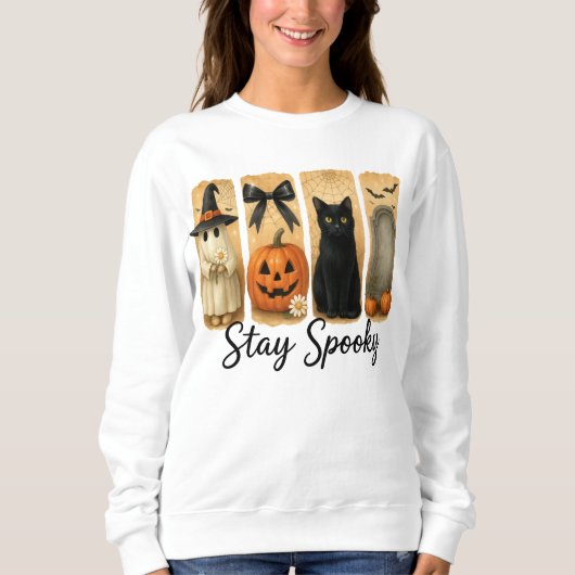 "Bleibe Spooky" Halloween Pinselstriche Katze Frau Sweatshirt (Vorderseite)