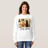 "Bleibe Spooky" Halloween Pinselstriche Katze Frau Sweatshirt (Vorne ganz)