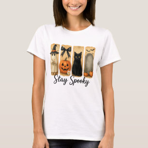 "Bleibe Spooky" Halloween Pinselstriche Katze Frau T-Shirt