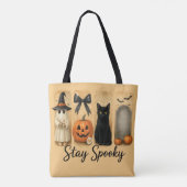 "Bleibe Spooky" Halloween Pinselstriche Katze Frau Tasche (Rückseite)