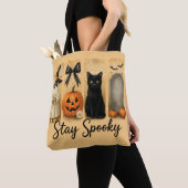 "Bleibe Spooky" Halloween Pinselstriche Katze Frau Tasche (Von Nahem)