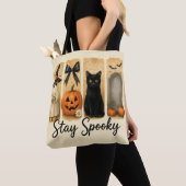 "Bleibe Spooky" Halloween Pinselstriche Katze Frau Tasche (Von Nahem)
