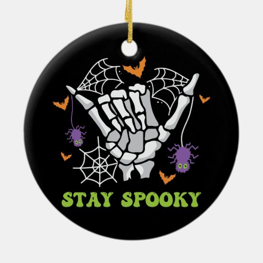 Bleibe Spooky Halloween Skeleton Hand Keramik Ornament (Hinten)
