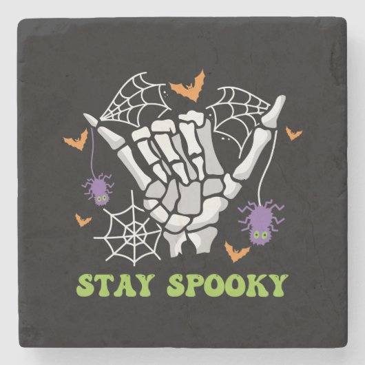 Bleibe Spooky Halloween Skeleton Hand Steinuntersetzer (Vorderseite)