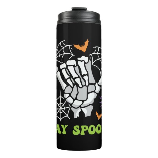 Bleibe Spooky Halloween Skeleton Hand Thermosbecher (Vorderseite)