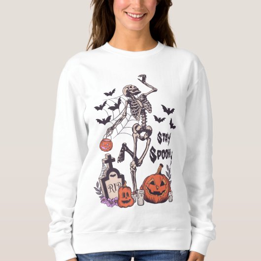 Bleibe Spooky Halloween Skeleton Spider Bat Pumpki Sweatshirt (Vorderseite)