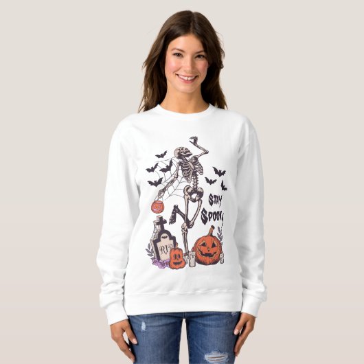 Bleibe Spooky Halloween Skeleton Spider Bat Pumpki Sweatshirt (Vorne ganz)