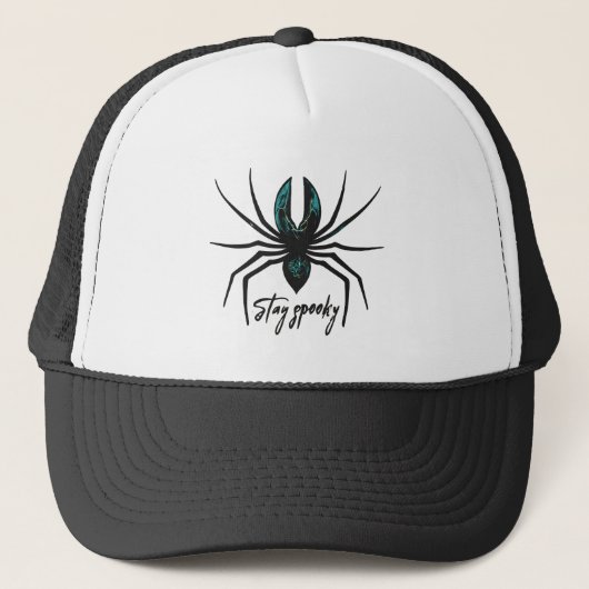 Bleibe Spooky Halloween Spider Truckerkappe (Vorderseite)