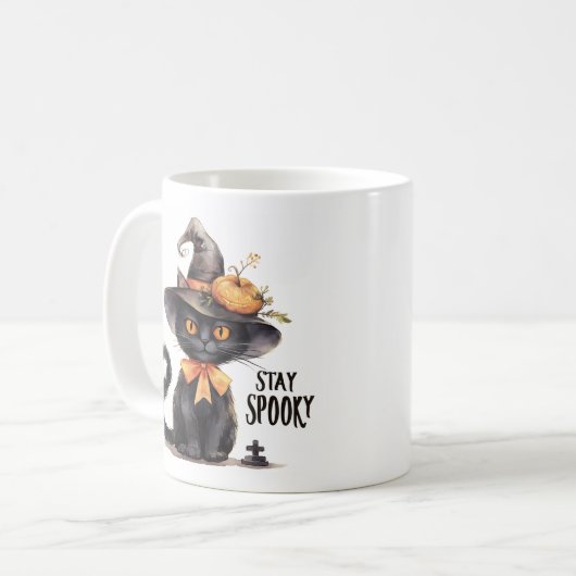 Bleibe Spooky - Hexenhutkatze Kaffeetasse (Vorderseite Links)