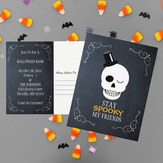 Bleibe Spooky Meine Freunde Skull Halloween Einlad Postkarte