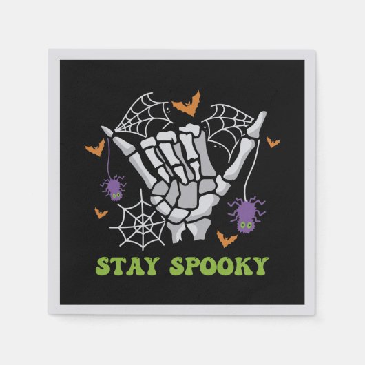 Bleibe Spooky mit Handknochen und Spinnennetzen Serviette (Vorderseite)