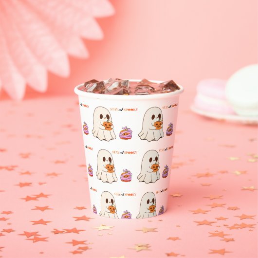 Bleibe Spooky Niedlich Ghost & Pumpkin Halloween-P Pappbecher (Insitu)