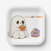 Bleibe Spooky Niedlich Ghost & Pumpkin Halloween-P Pappteller (Vorderseite)