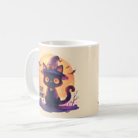 Bleibe Spooky - Pumpkin Moon Cat Kaffeetasse (Vorderseite Links)