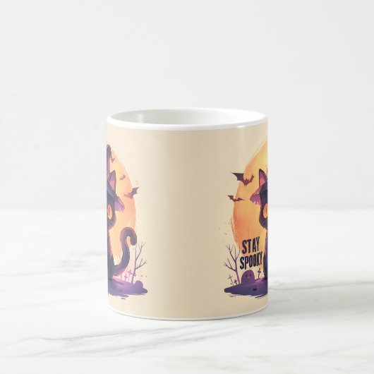 Bleibe Spooky - Pumpkin Moon Cat Kaffeetasse (Mittel)