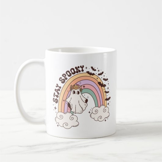 Bleibe Spooky Retro Groovy Halloween Kaffeetasse (Links)