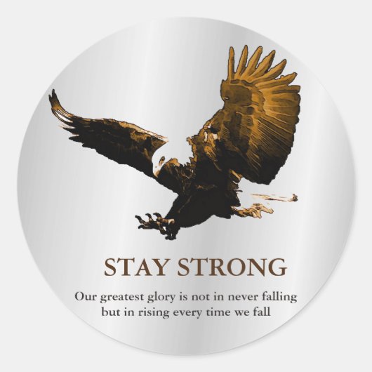 Bleibe Strong Bald Eagle Motivierend Brown Grau Runder Aufkleber (Vorderseite)