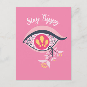 Bleibe Trippy Eye Pink Floral Psychedelic Postkarte