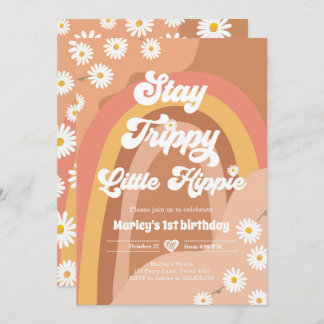 Bleibe Trippy Little Hippie Retro Daisy Geburtstag Einladung